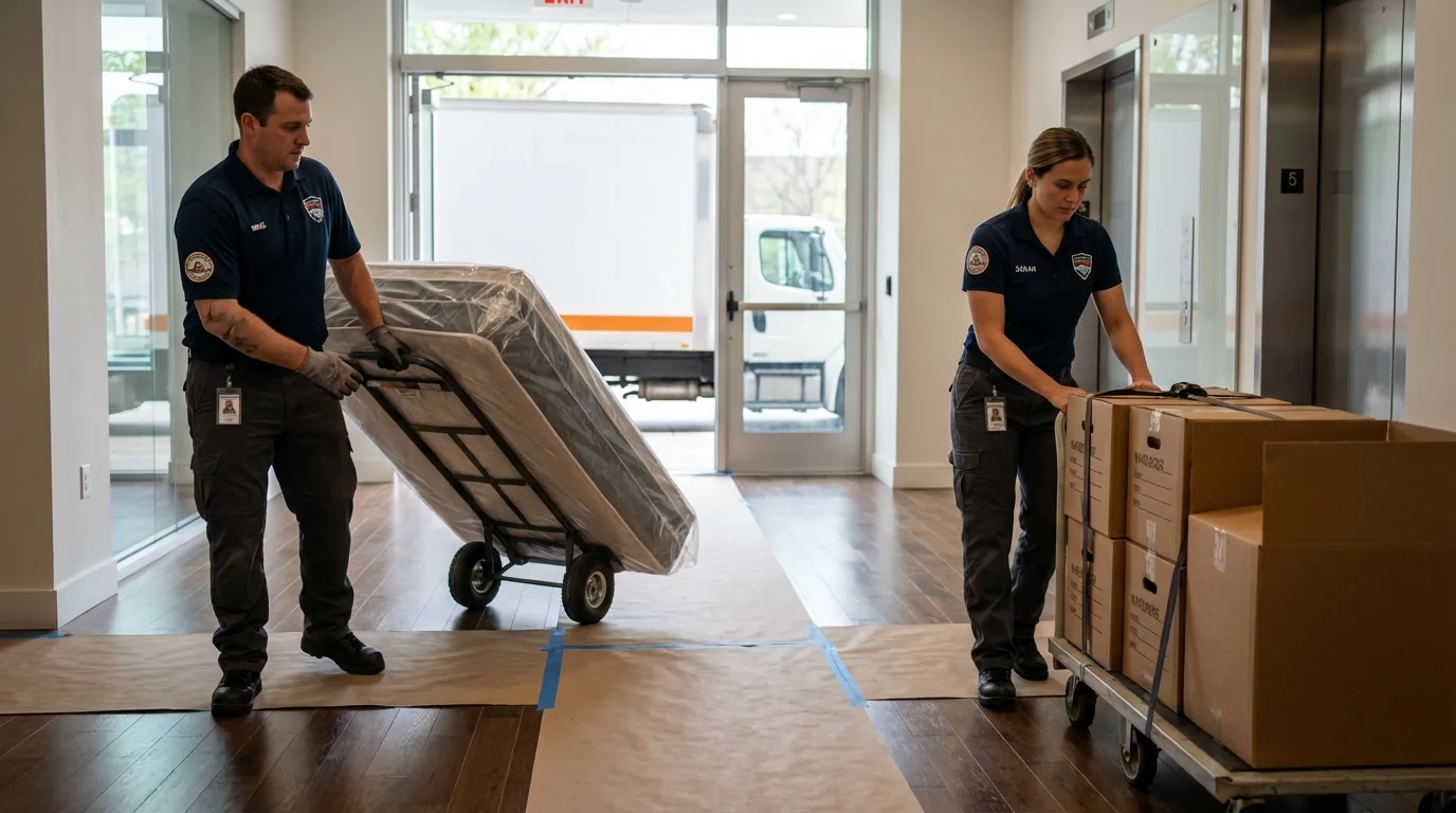 Professional apartment movers loading elevator in Blue Ridge, VA